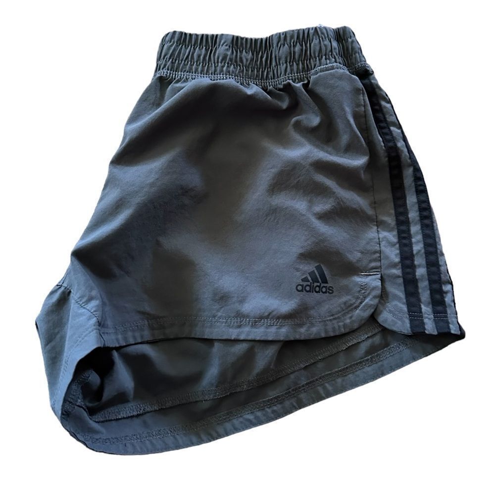 Adidas Gray Black Striped Athletic Running Workout Shorts